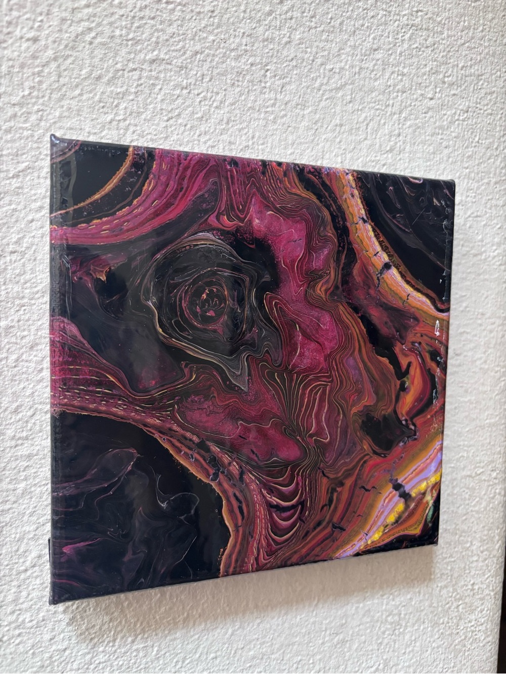 Abstract Fluid Art Wall Canvas - Magenta and Black 6x6